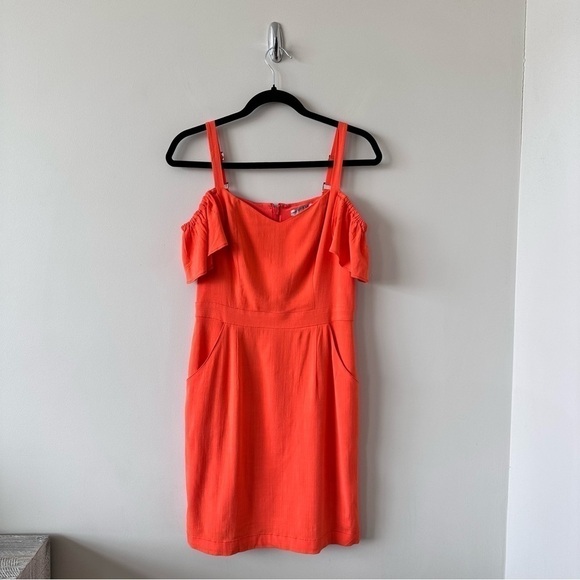 GUESS-COLD Shoulder Bright Orange Mini Dress (Size:Small) - Picture 2 of 16